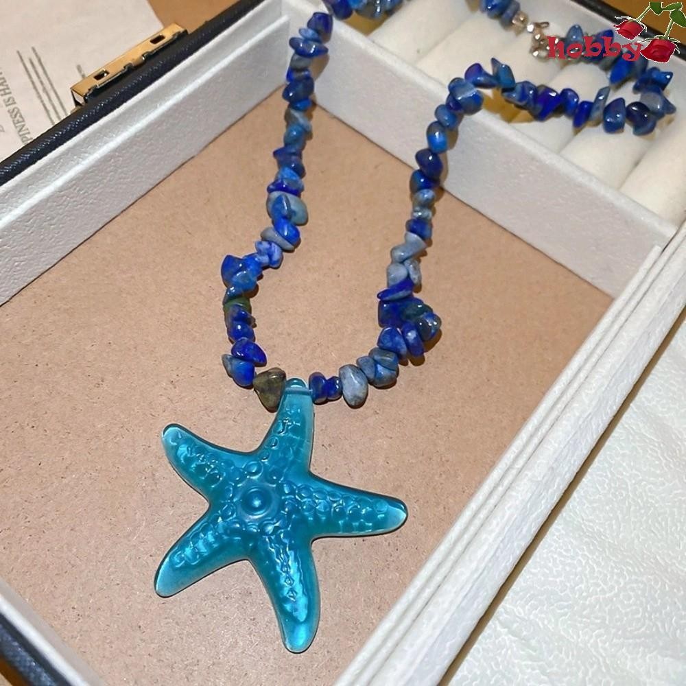 HOBBY ปลาดาว Clavicle Chain,จี้สไตล์โบฮีเมียนสร้อยคอปลาดาว,วันหยุด Y2K อุปกรณ์เสริม Blue-vein หิน Bl
