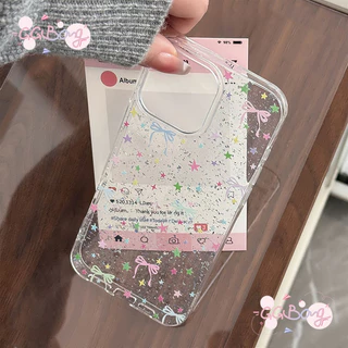 เหมาะสำหรับ IPhone 15 11 17 air 13 12 16 14 Pro Max X XS XR 7 8 Plus ดาวดอกไม้สีสันสดใสผงกากเพชรป้องกันฝาครอบพลาสติก