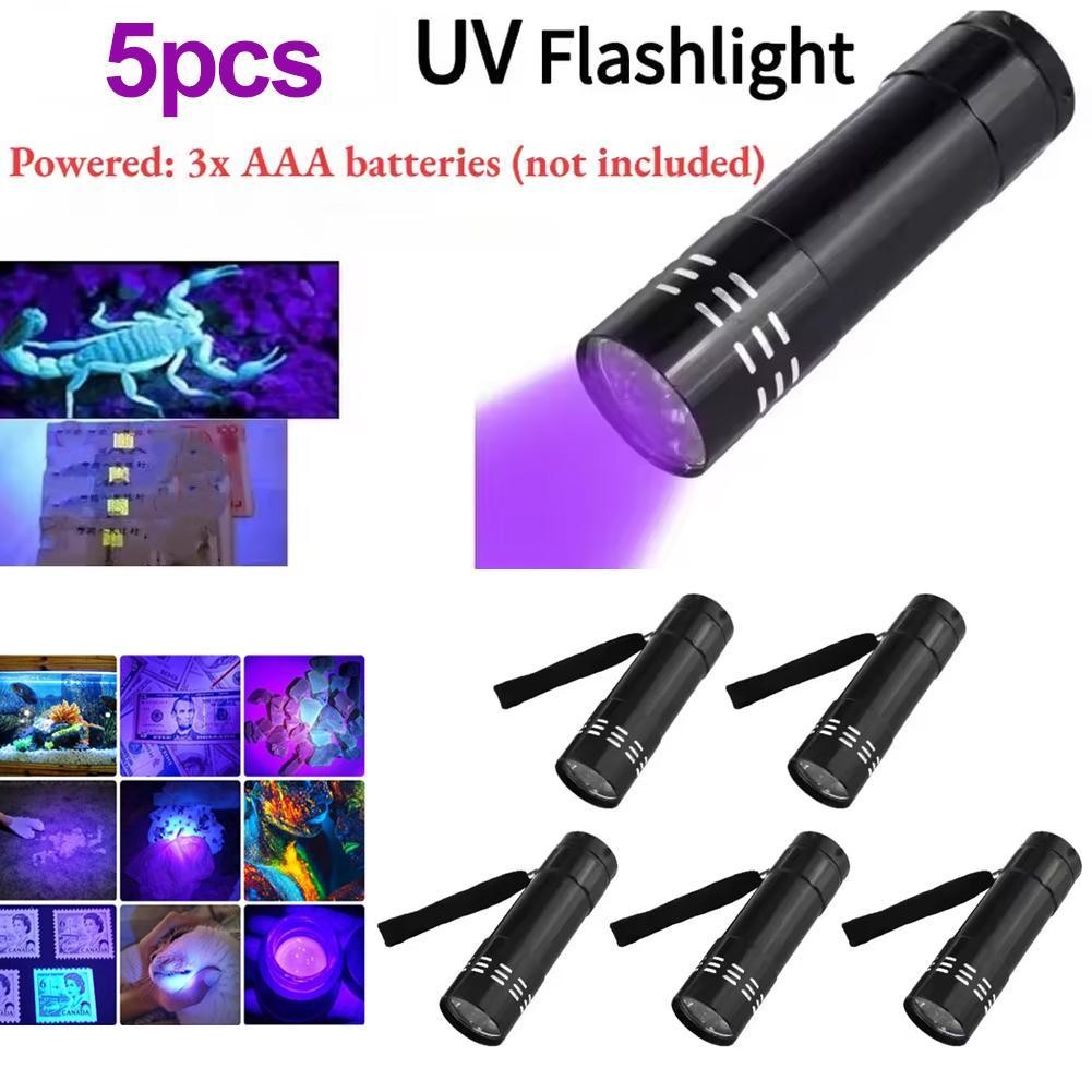 5PCS LED UV สีดํา Mini UV ไฟฉาย 50LM 395nm การตรวจจับกลางแจ้งแบบพกพา S0R3