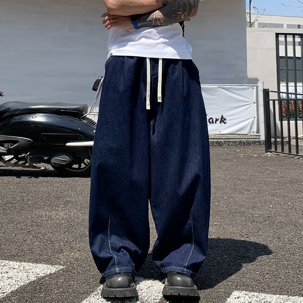 Jaey M-5XL กางเกงยีนส์ขายาวชาย เอวยืด มีเชือกรูด ทรงหลวม - รูปที่ 3