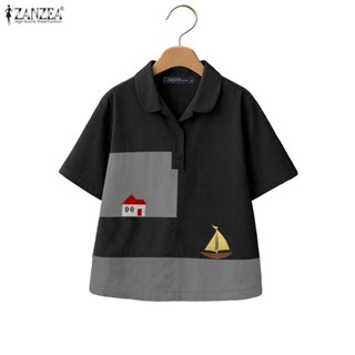 ZANZEA เสื้อลำลองแขนสั้นสำหรับผู้หญิง สไตล์เกาหลี มีการปักถั…