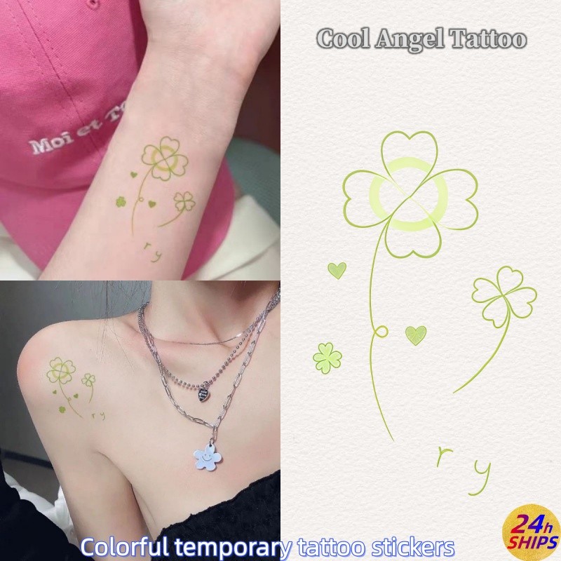 สติกเกอร์รอยสักชั่วคราวสีเขียว ลวดลายเสมือนจริง ขนาดเล็กสำหรับตกแต่งไหล่ ทนน้ำนานถึง 7 วัน