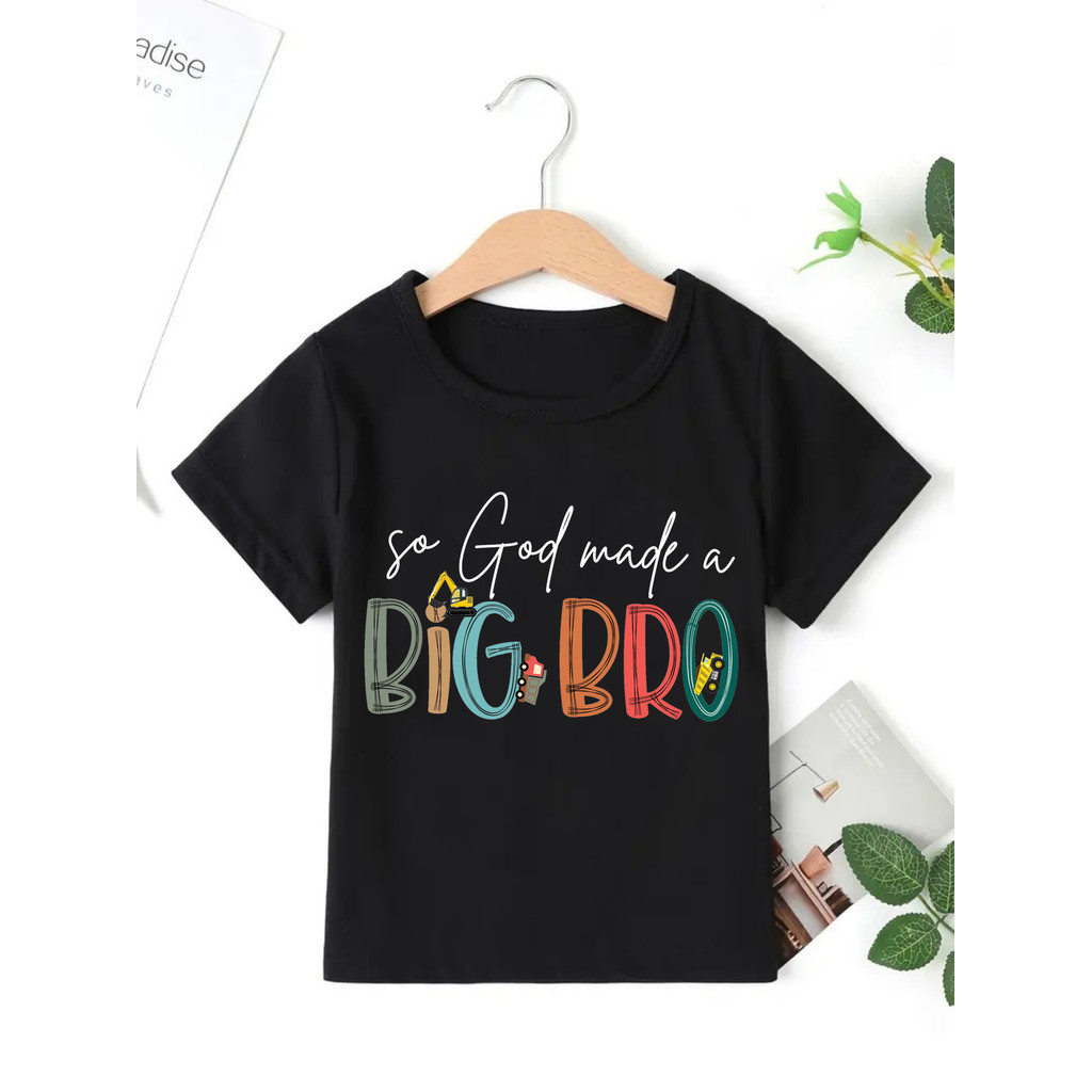 So god make Big Bro Little Bro Excavator Fire Engine รถบรรทุกรถแทรกเตอร์พิมพ์เสื้อยืดสําหรับชาย Big 