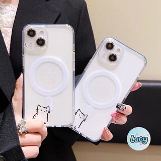 🍟Lucy🍟แม่เหล็ก เคสใสกันกระแทก เคสสําหรับไอโฟน 16 เคสชาร์ได้ สำหรับ IPhone 11 17 Pro MAX 13 15 7Plus 14 12 7/8Plus xsmax
