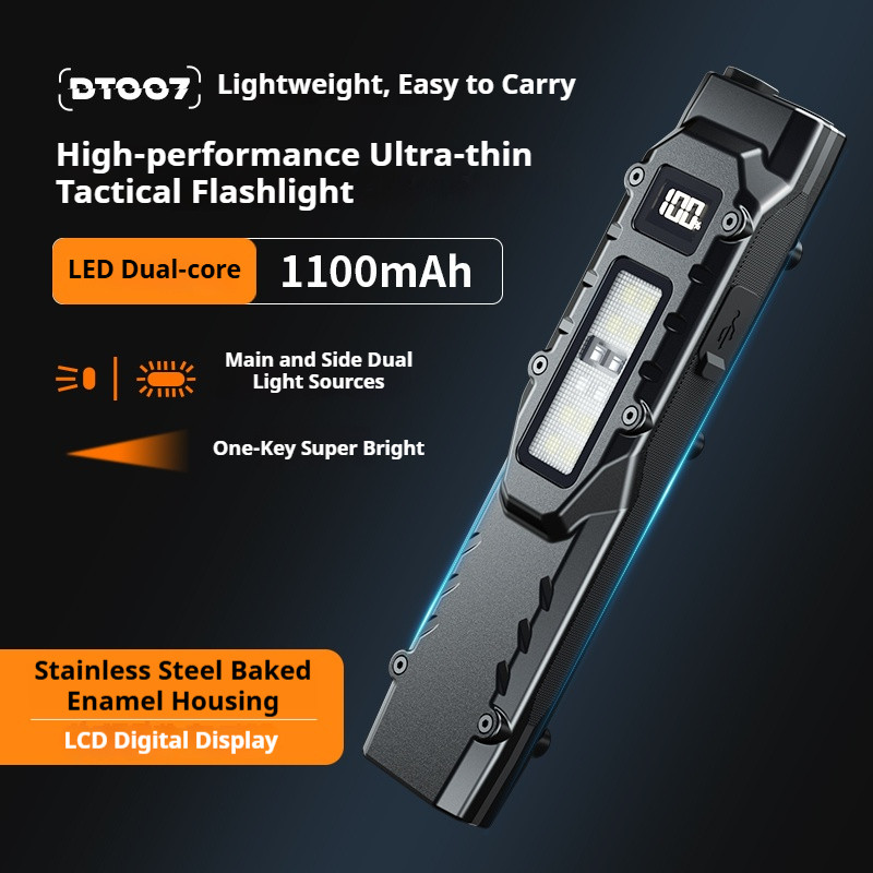 ไฟฉายยุทธวิธีสแตนเลส พร้อมไฟ UV ชาร์จ USB พกพาฉุกเฉิน EDC กลางแจ้ง