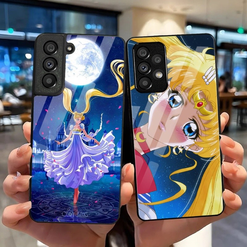 SAMSUNG Sailor Moonกระจกนิรภัยเคสโทรศัพท์สําหรับSamsung Galaxy S9 Plus S10 S10e S20 FE S20 Plus S21 