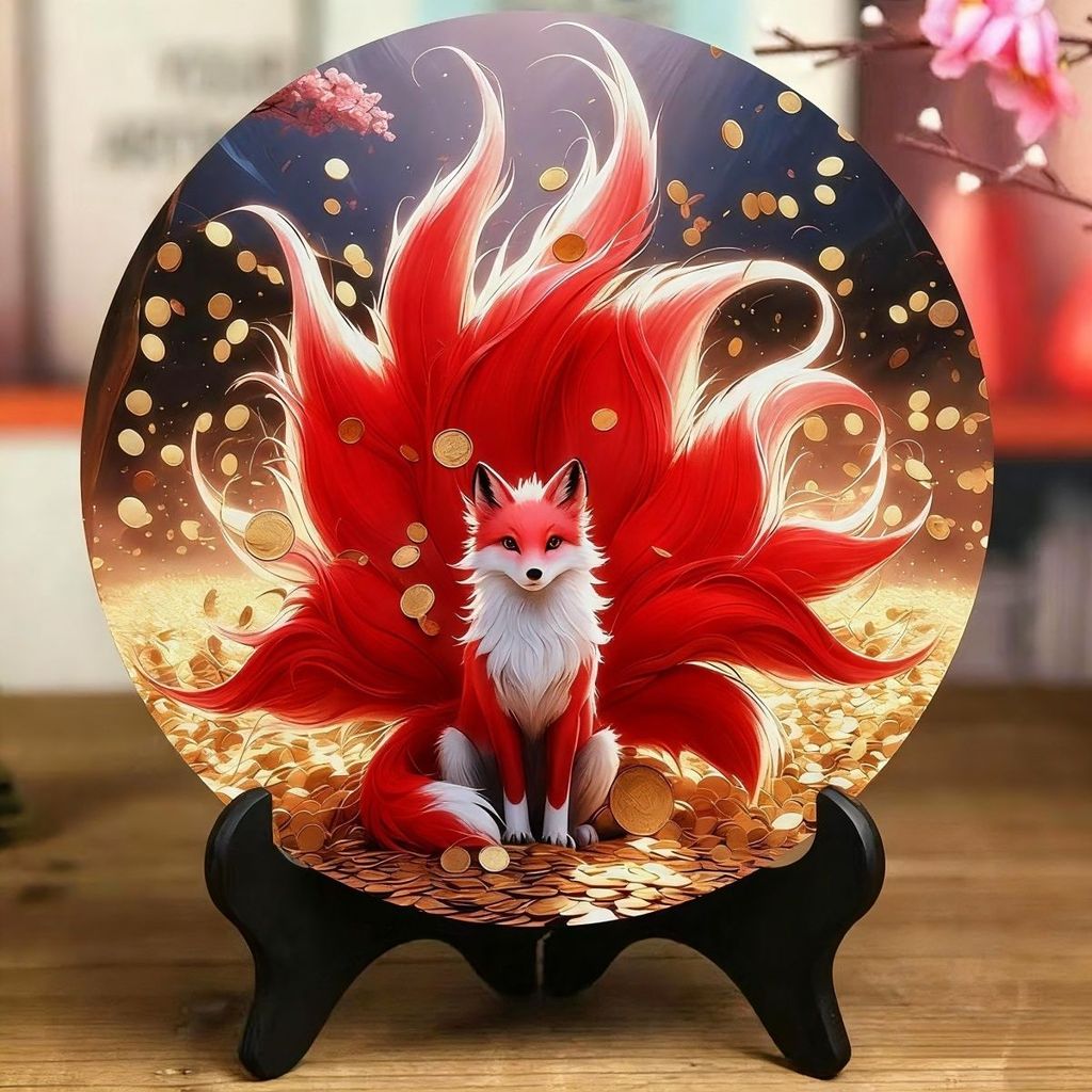. X punk portportuku Fox Fox tail tail cake Figurine sequined Fox ชุดตาราง Linghu ตกแต่งสําหรับขาย