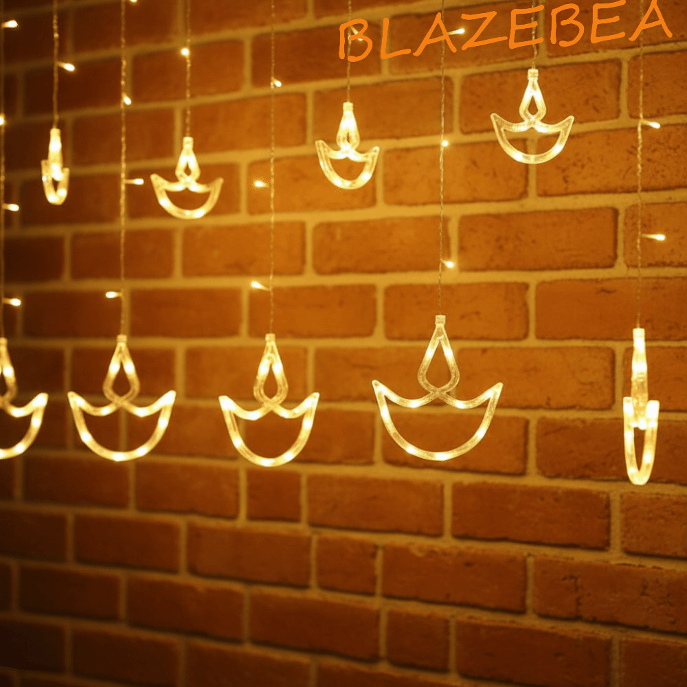 BLAZEBEA Diwali Light, ปลั๊ก USB Brilliant Night Curtain Light, คริสต์มาส Happy Diwali รูปหัวใจ Stri