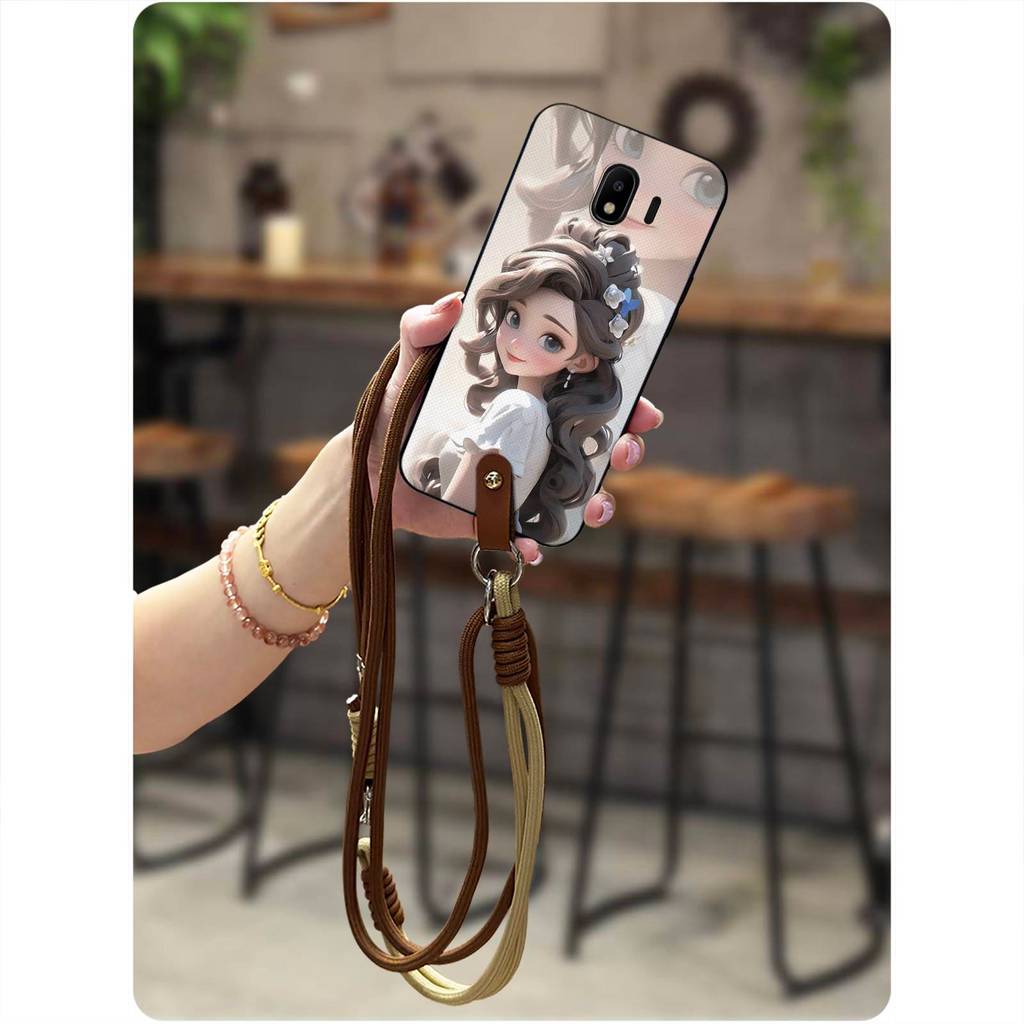SAMSUNG เส้นทแยงมุมเต็มห่อเคสโทรศัพท์สําหรับSamsung Galaxy J4 2018/J400Fสร้อยคอCrossbodyป้องกันปกหลั