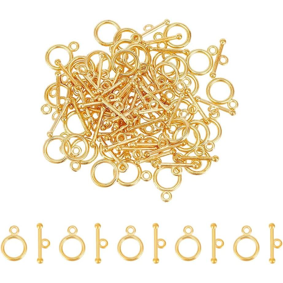 UNICRAFTALE 160 ชุดสลับเข็มกลัด T Bar Claspsps รอบ IQ Golden Toggle Clasps ปิดโลหะ Clasps เครื่องประ