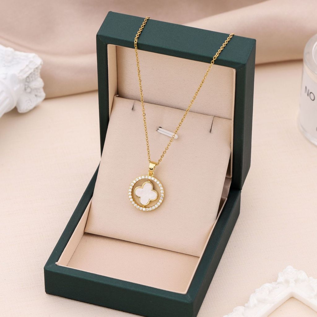 ❤️สร้อยคอจี้สี่ใบโคลเวอร์หินตาแมวหรูหราสไตล์เกาหลีแฟชั่นโซ่ไหปลาร้าระดับไฮเอนด์เครื่องประดับสำหรับผู้หญิง - รูปที่ 3