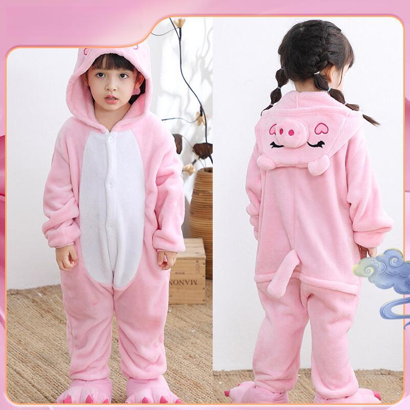 ชุดจั๊มสูทลายการ์ตูนน่ารัก สไตล์หมูสีชมพู มีฮู้ด ชุดนอนขนแกะสำหรับทั้งชายและหญิง