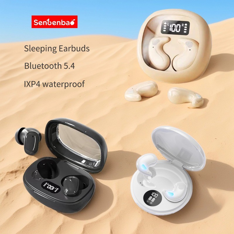 Senbenbao X55 TF/TE/FE หูฟังนอนหลับไร้สายสีดําพร้อมการโทรลดเสียงรบกวนและแฮนด์ฟรี, กันน้ํา IPX4