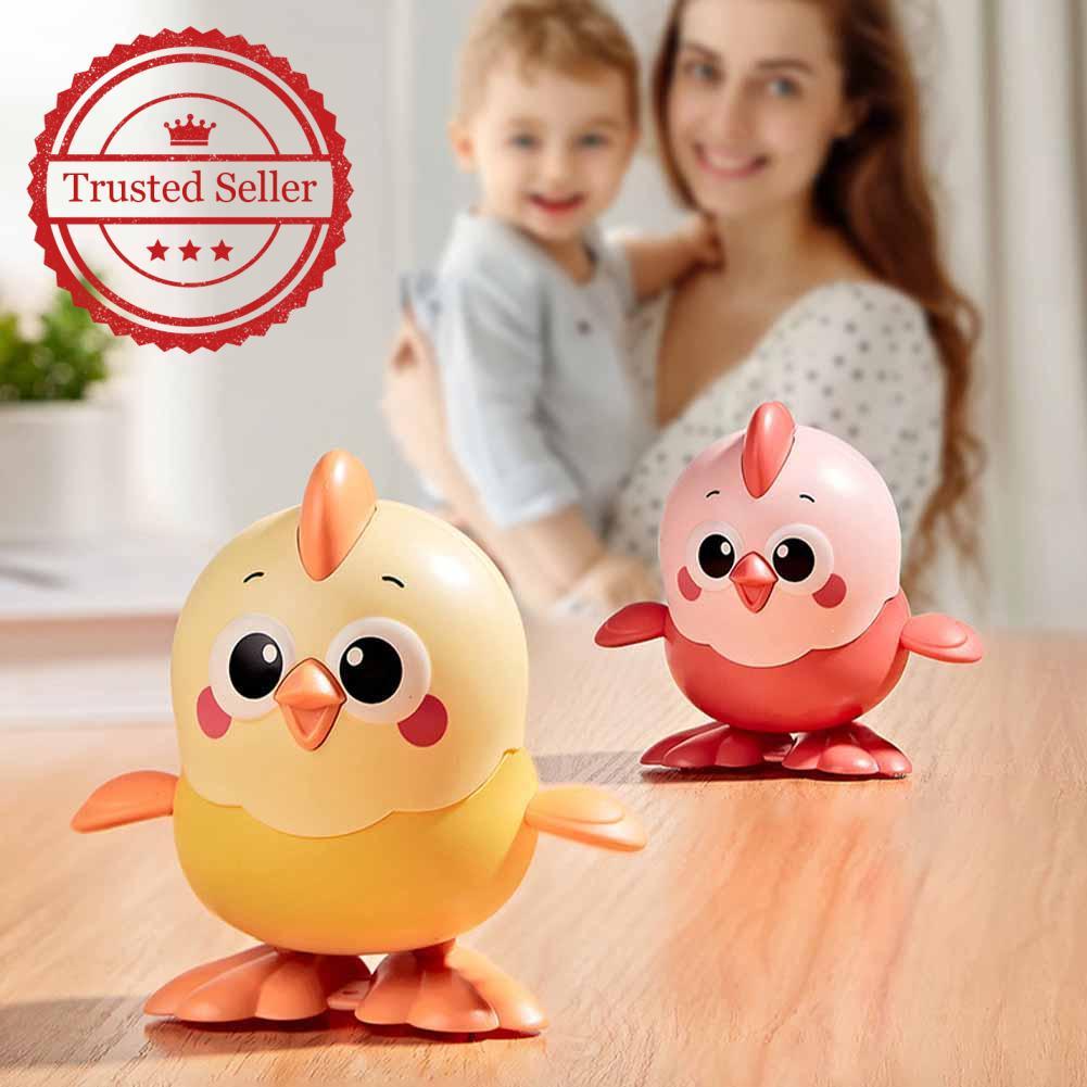 กระโดด Chick Winding Up สามารถวิ่งและกระโดดการ์ตูนลูกเป็ดของเล่นเด็กของเล่นไก่ Clockwork J5d7
