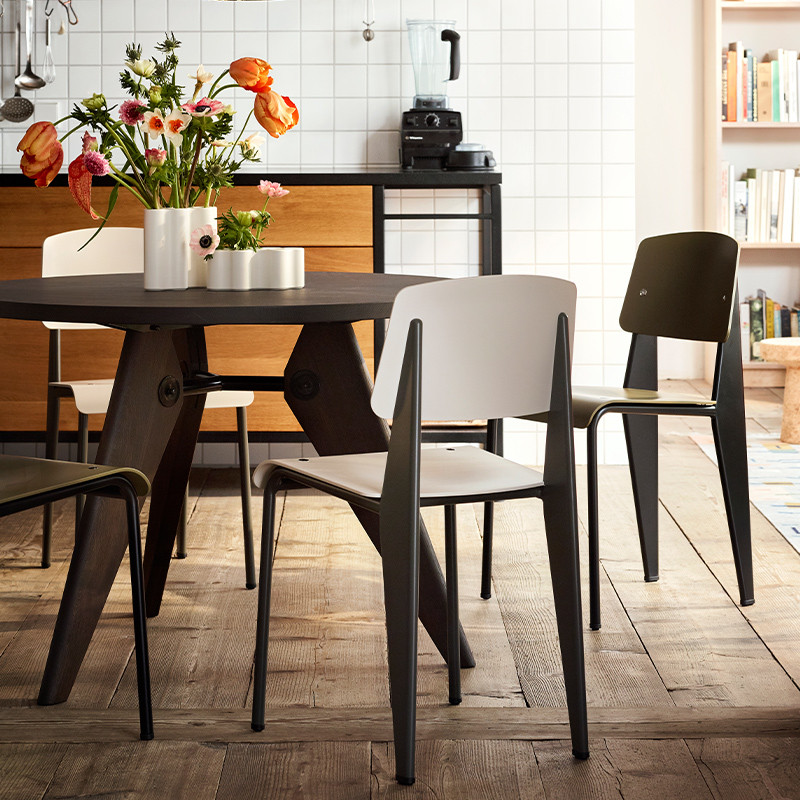 Cabana Swiss นําเข้า Vitra ของแท้ Jean Prouvé Design Standard SP เก้าอี้รับประทานอาหารเก้าอี้มาตรฐาน