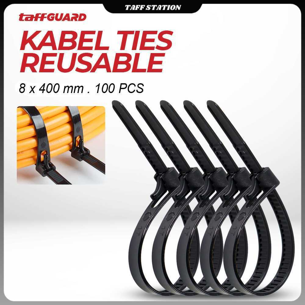 TaffiGUARD Cable Ties Zip Cable Organizer นํากลับมาใช้ใหม่ได้ 8x400 มม. 100 ชิ้น - NL816