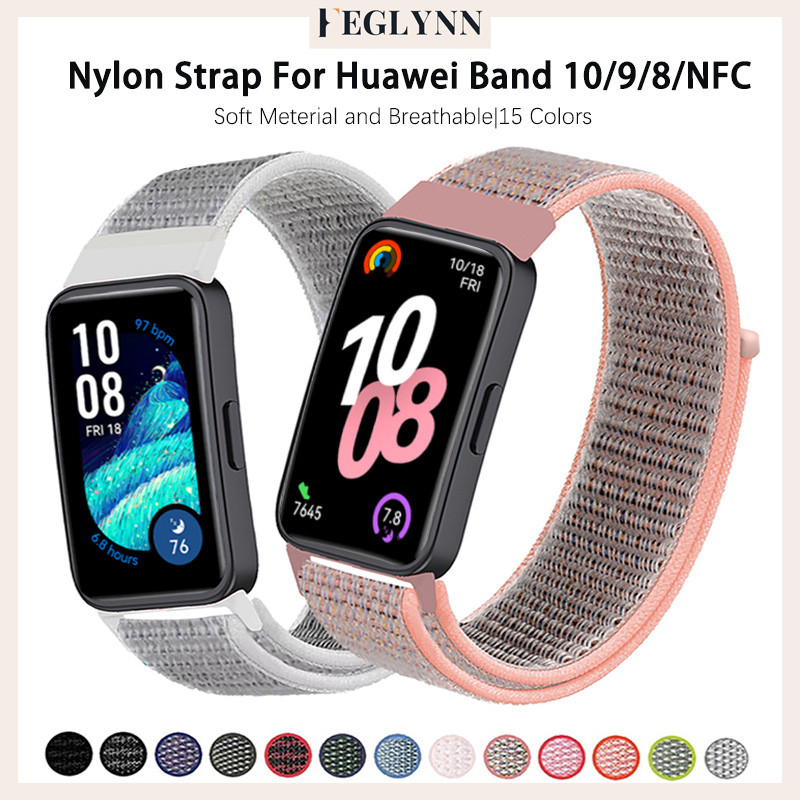 ไนลอนกีฬาและอุปกรณ์เสริมสายรัดยืดหยุ่น for สมาร์ทว็อช Huawei Band 10/9/8 วงไนลอนหายอาศ for Huawei Band 10/9/8NFC