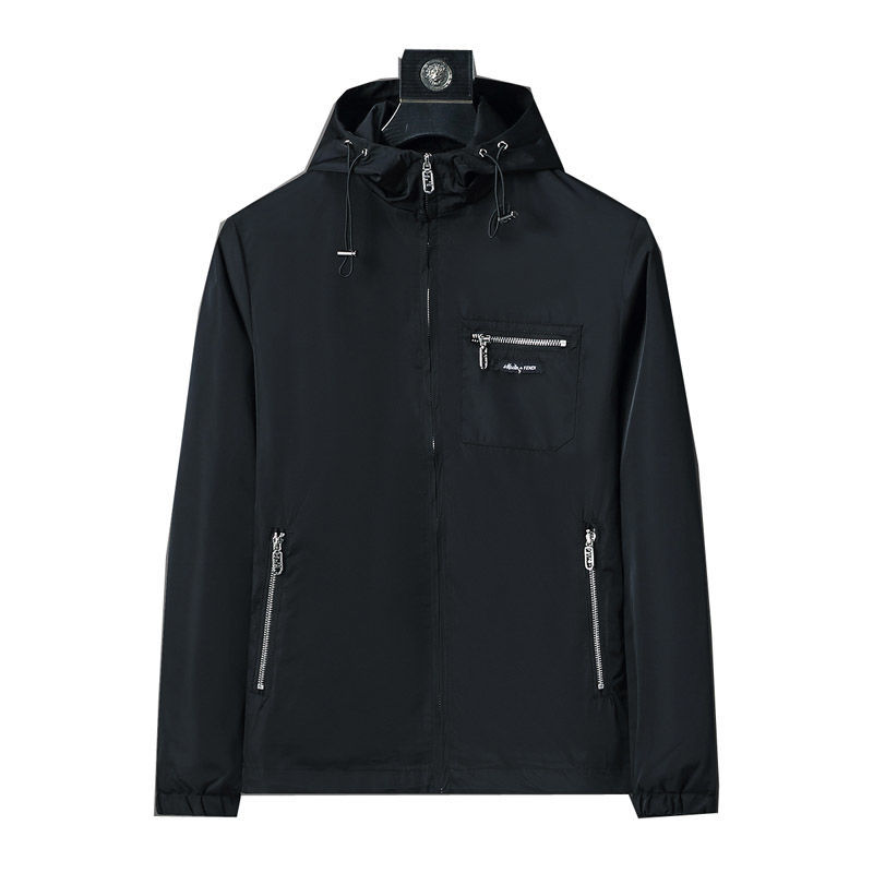 FENDI3698 เสื้อแจ็คเก็ตผู้ชายมีฮู้ดลําลองทรงเข้ารูปใหม่