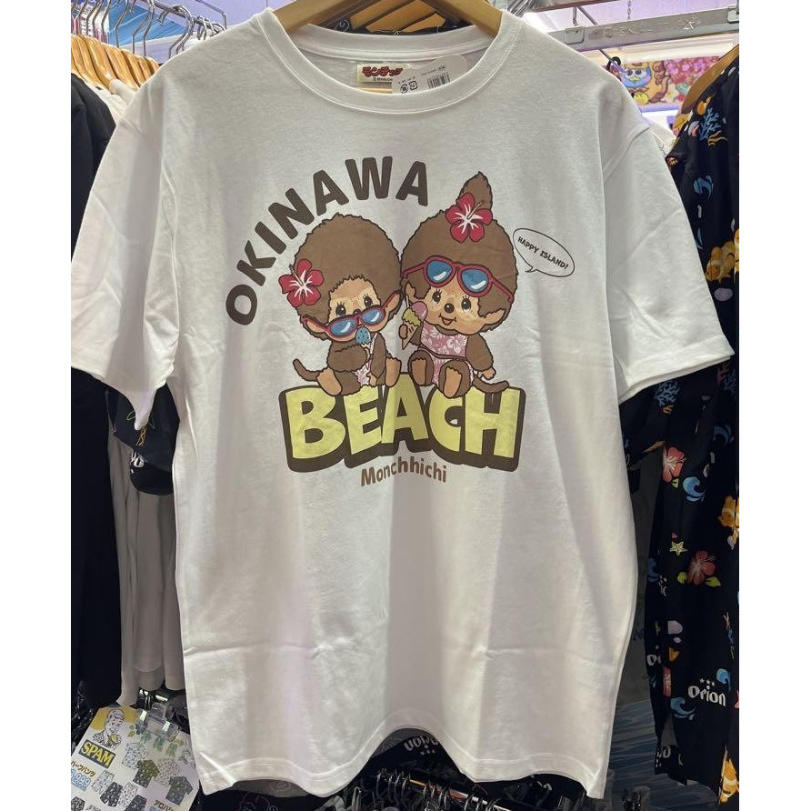 ผ้าฝ้าย 100% Okinawa Monkey Beach น่ารักพิมพ์เสื้อยืดผู้ชายผู้หญิงสไตล์เดียวกันพร้อมสต็อก