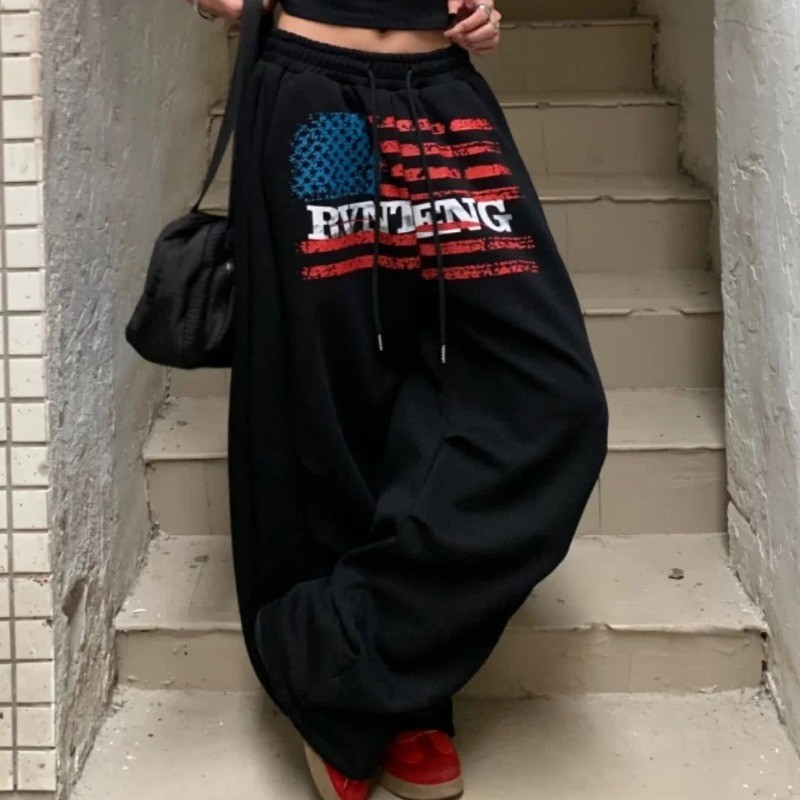 [ลด50%] กางเกง Jogger Oversize สตรีท ลายธงอเมริกา · ใส่สบาย ระบายอากาศ · Unisex HOT!!