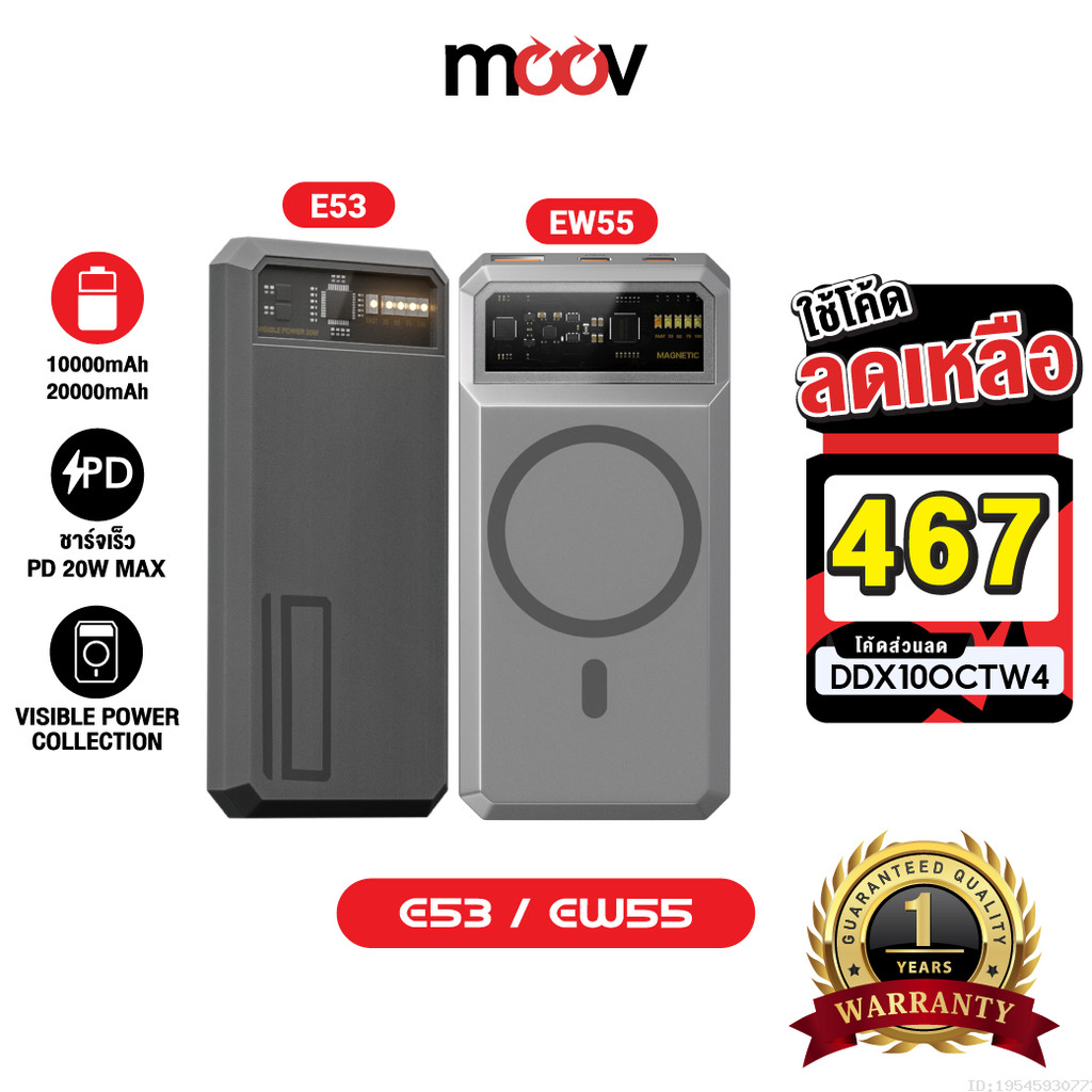 [467บ.โค้ดคุ้ม] Eloop E53 10000mAh / Eloop EW55 20000mAh MagCharge Magnetic QC PD 20W Powerbank ชาร์