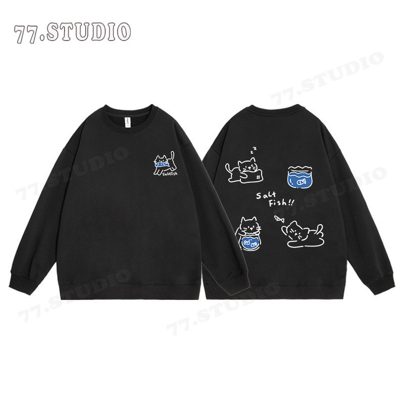 COD（จัดส่งภายใน 24 ชั่วโมง） เสื้อสเวตเตอร์คอกลมแขนยาวสำหรับผู้ชายและผู้หญิง พิมพ์ลายแฟชั่น หลวม สบาย ๆoversize
