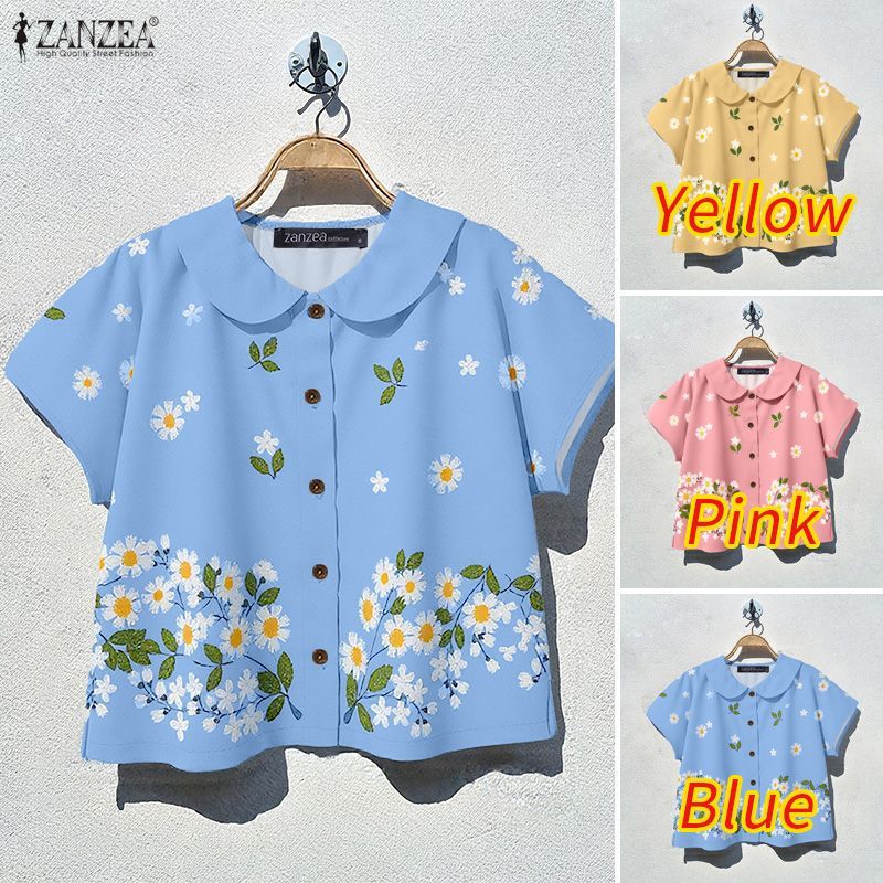 ZANZEA เสื้อแขนระบายพิมพ์ลายดอกไม้แบบแร็กแลนสำหรับผู้หญิง สไตล์เกาหลี สวมใส่ง่ายในฤดูร้อน — صورة 3