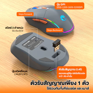 RAIKU R908 ชุดคีย์บอร์ดและเมาส์ ไร้สาย 2.4g+BT ชาร์จType-C RGB เล่นเกม 85ปุ่ม ไฟแบ็คไลท์ Keyboard mouse illuminate