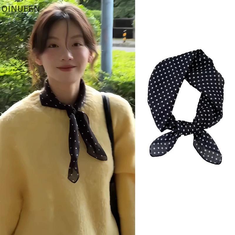 ONU ฤดูร้อนแฟชั่นชีฟอง Polka Dot ผ้าพันคอสุภาพสตรีคอผ้าพันคอสแควร์ผ้าคลุมไหล่หญิง HAir Ties Bands Ne