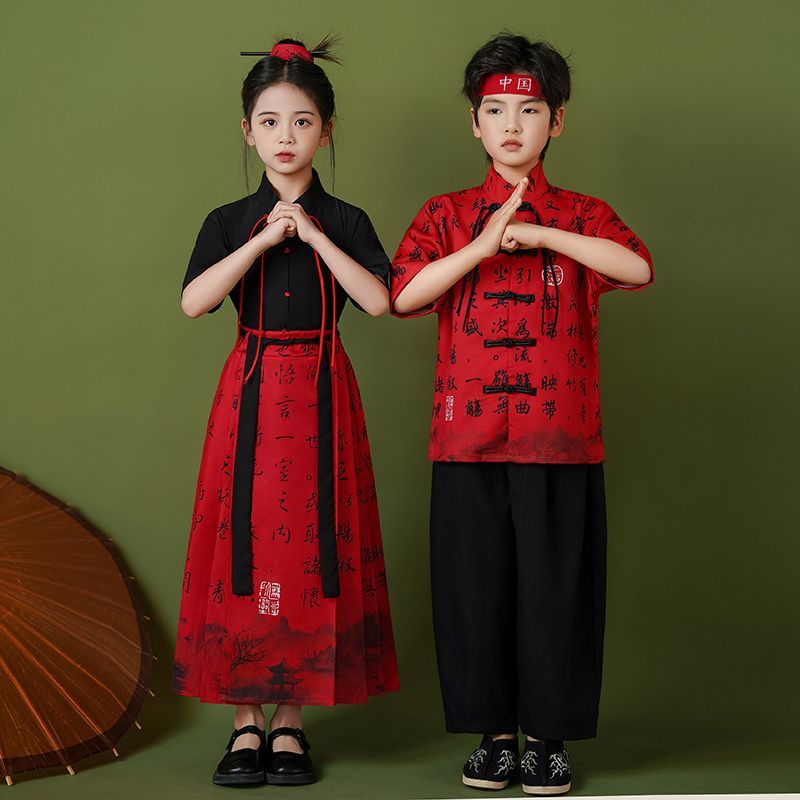 ชุดฮันฟูสำหรับเด็ก กระโปรงหน้าม้า สไตล์จีนคลาสสิก เหมาะสำหรับการแสดงเต้นรำ