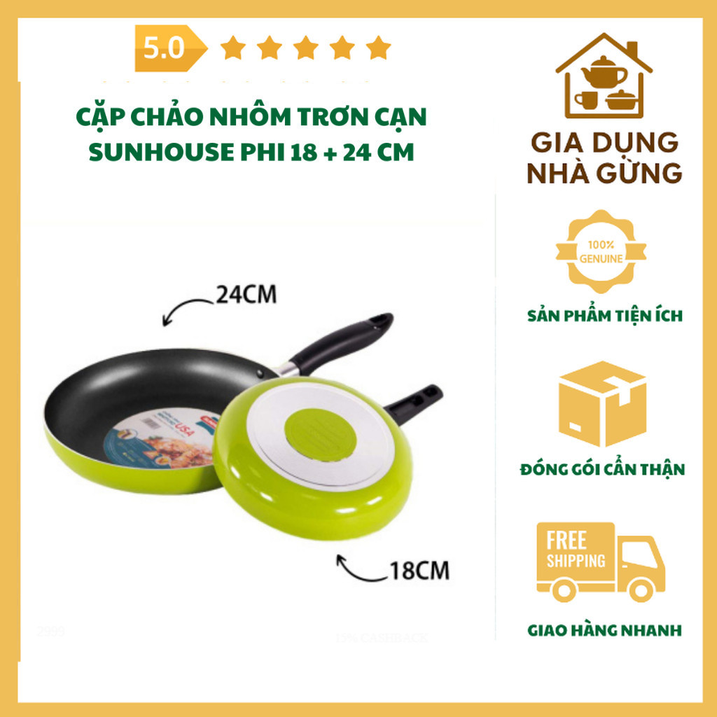 SUNHOUSE CT18HK + CT24HK ชุดกระทะอะลูมิเนียมธรรมดา ขนาด 18 ซม. และ 24 ซม. เหมาะสําหรับใช้ครอบครัว