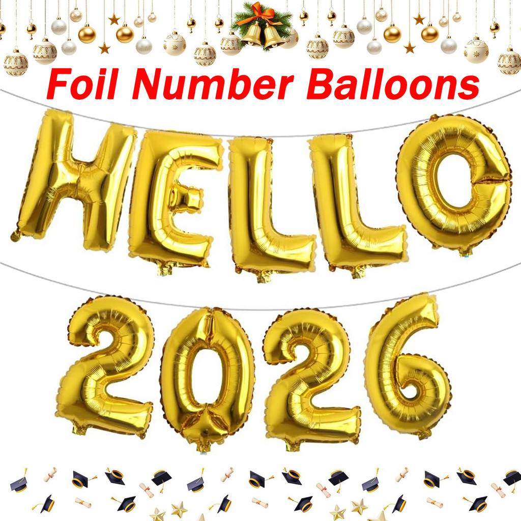 สวัสดี 2026 ลูกโป่งตัวเลขฟอยล์ / ลูกโป่งปีใหม่ 2026 / เทศกาลฉลอง หรือ อุปกรณ์งานเลี้ยงวันเกิด