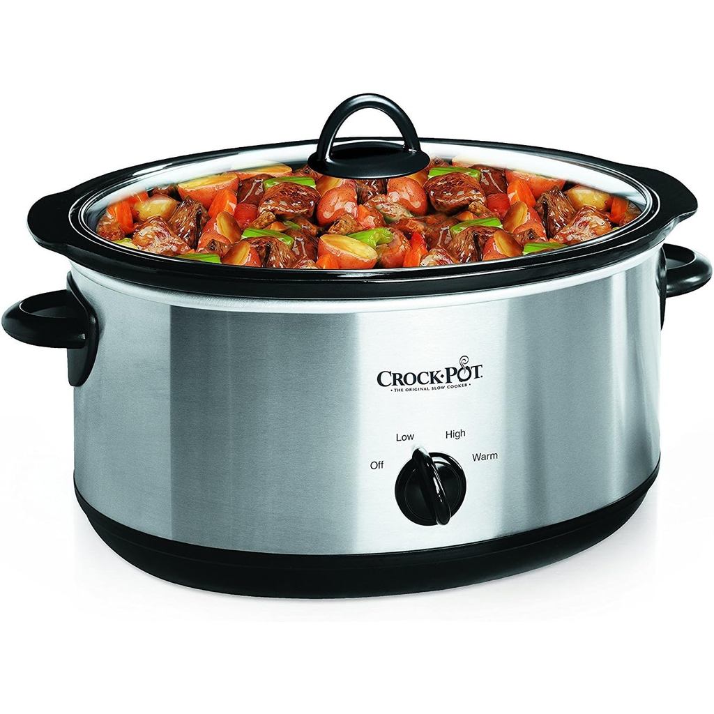Crock-Pot 7 Quart Oval Manual Slow Cooker, สแตนเลส (SCV700-S-BR), เครื่องครัวอเนกประสงค์สําหรับครอบค