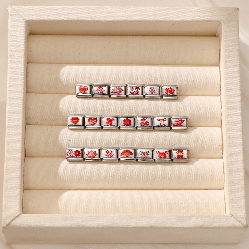 สร้อยข้อมือสแตนเลสใหม่ UV ลายดอกไม้และหัวใจอิตาเลียน ขนาด 9 มม. เหมาะสำหรับทำเครื่องประดับเอง เพิ่มสไตล์ให้คุณ - รูปที่ 2