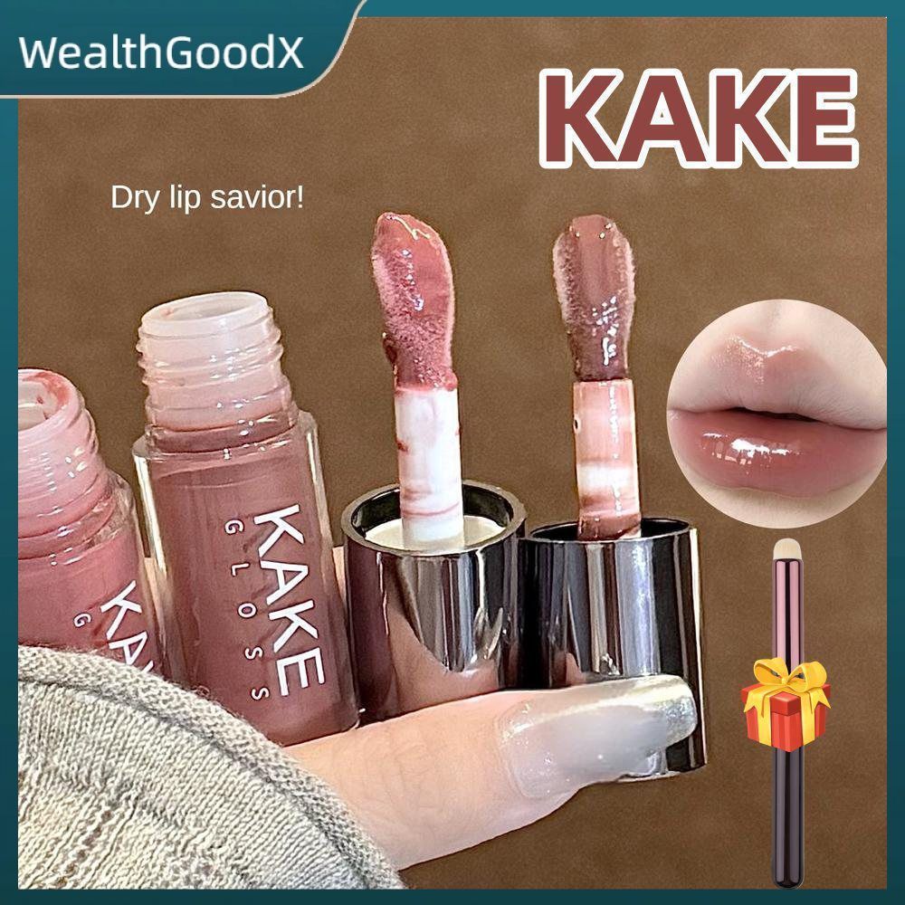 【COD】 ของขวัญฟรี: ลิปกลอส KAKE Glass Crystal Jelly ลิปกลอสเนื้อบางเบาผสมเอสเซนส์ออยล์น้ำ ลิปสติกเนื้