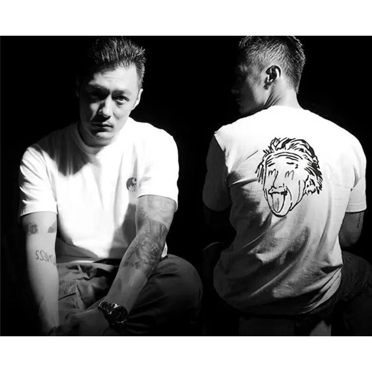 ผ้าฝ้าย 100% Street สวมใส่ MDNS Shawn Yue ญี่ปุ่น Einstein ฤดูร้อนหลวมรอบคออินเทรนด์ All-Match