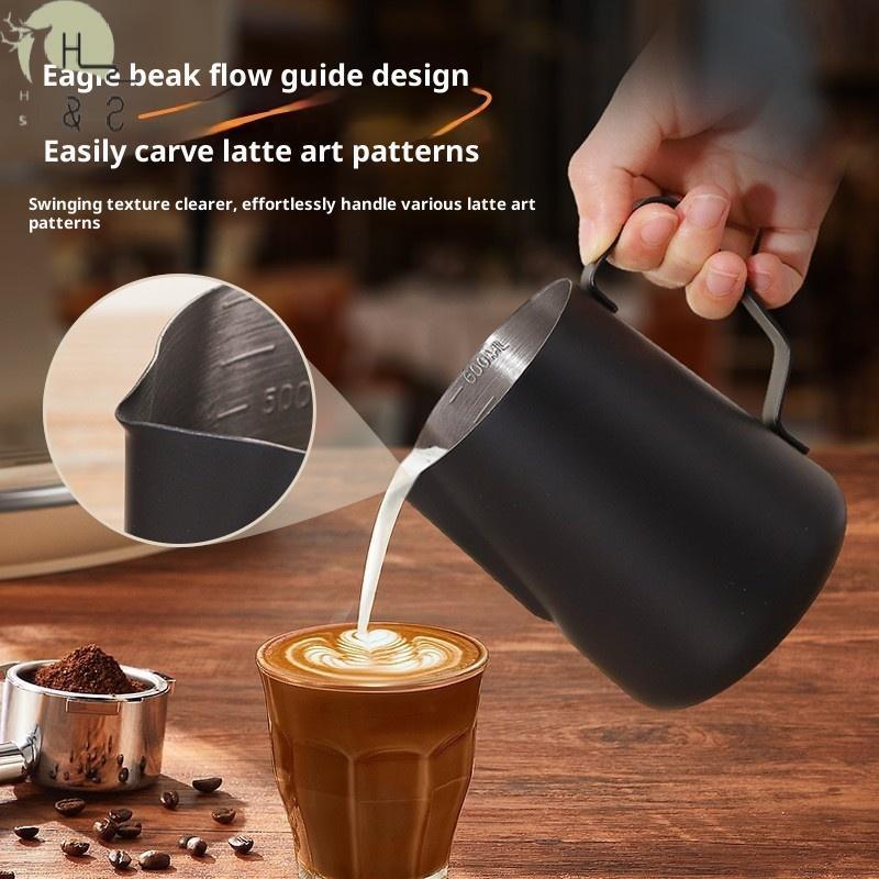 [H&S] 350/600ML กาแฟนม Frothing Pitcher เหยือกสแตนเลสที่แม่นยํา Scale คุณภาพสูง Latte Barista Professional เครื่องชงกาแฟ {th}