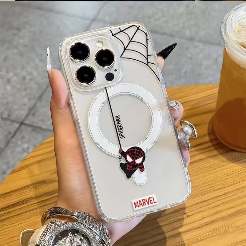 เคสโทรศัพท์แม่เหล็กดีไซน์สไปเดอร์แมนสุดน่ารัก ใช้ได้กับ iPhone 13/11 Pro/12/17/14/15 Plus/16 Pro Max คุณภาพสูง กันกระแทก