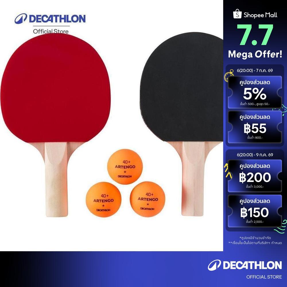 Decathlon Small Indoor Table Tennis Set ชุดตีปิงปองรุ่น Ppr 100 พร้อมไม้ 2 อันและลูก 3 ลูก - Black
