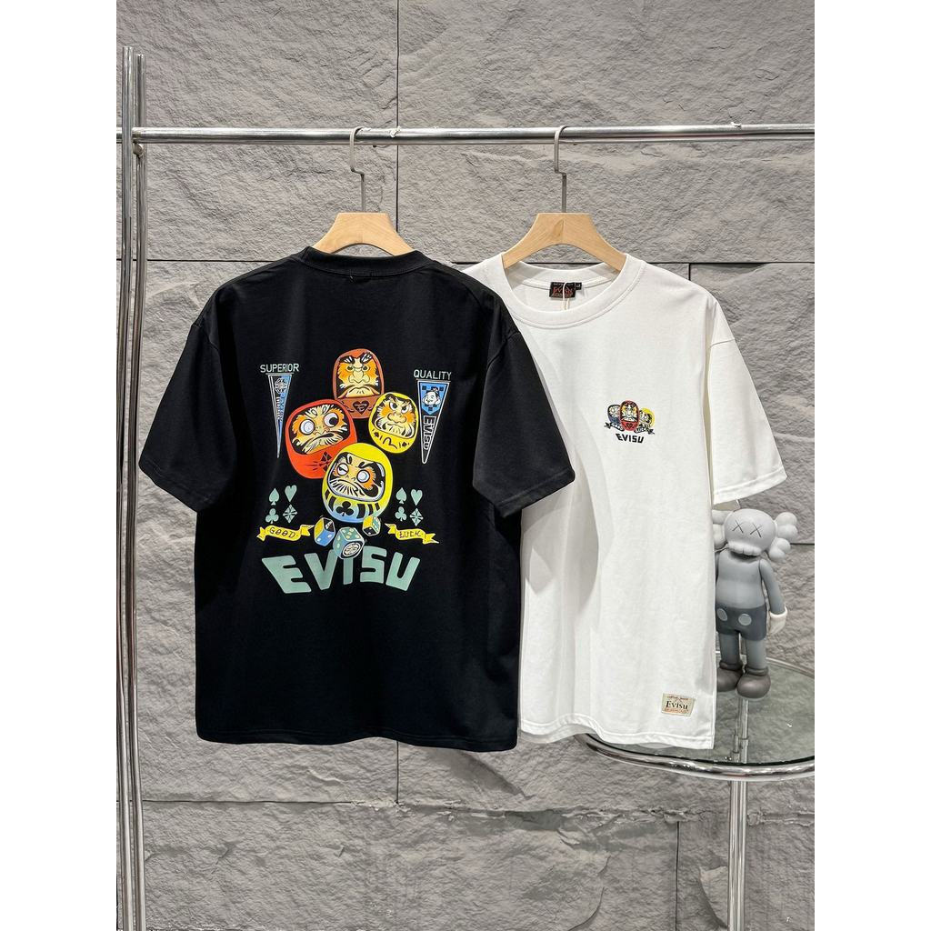 EVISU/God of Fortune 2026 คลาสสิกรอบคอแขนสั้นเสื้อยืดผู้ชายผู้หญิงสไตล์เกลียวหลวม Original Design กล