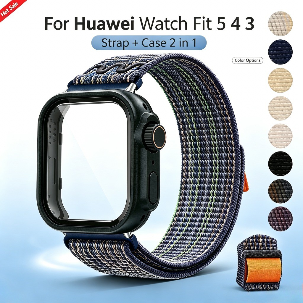 แก้วกรณี + ไนลอน Loop สําหรับ Huawei Watch Fit 5/5Pro Fit 4/4Pro Fit3 หน้าจอฝาครอบป้องกัน Shell