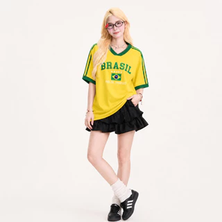 เสื้อบอลแฟชั่น Oversize ผู้หญิง/ผู้ชาย ใส่สบาย ทรงหลวม สไตล์สตรีท ลาย Brazil มี 4 แบบ ไซส์ XS-6XL