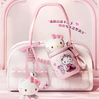 Sanrio ถ้วยฟางสแตนเลสสาวน่ารักถ้วยน้ําพกพามูลค่าสูงถ้วยน้ํา Hello Kitty
