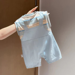 ฤดูร้อนใหม่แขนสั้นเด็ก 0-28 เดือน ชุดจั๊มสูท สุดน่ารักหูลูกสุนัขเสื้อผ้าเป็นมิตรกับผิวการ์ตูนสไตล์ ชุดรอมเปอร์ นุ่ม