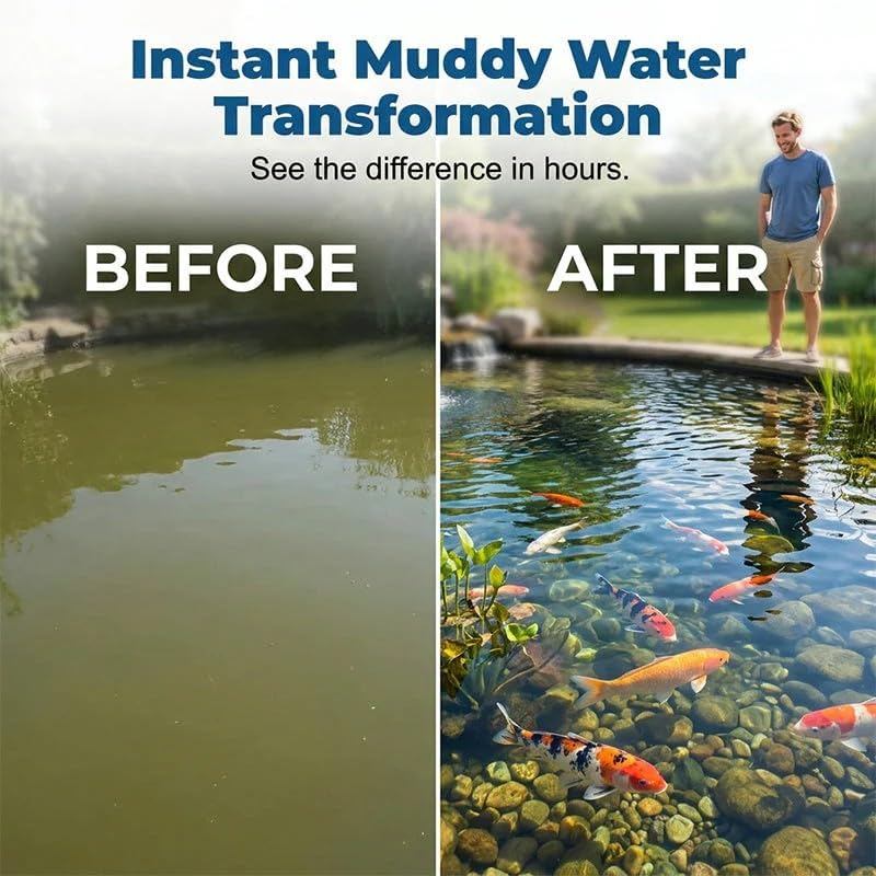 Fast-Acting Gentle Water Clarifier Powder – Clear Murky Aquarium Pond Water ใน 4 ชั่วโมง – น้ําใส, สําหรับถังปลาในร่มกลางแจ้ง Koi Pond