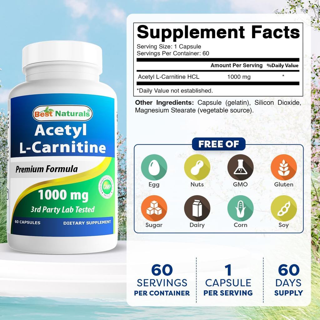 Best Naturals Acetyl L-Carnitine 1000mg แคปซูล 60 นับ