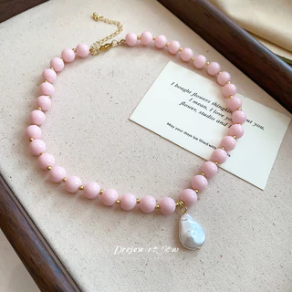 สร้อยคอลูกปัดหลายสี DREJEW จี้ลูกมุกรูปหยดน้ำ สไตล์หวานสดใส เหมาะสวมประจำวันและท่องเที่ยว