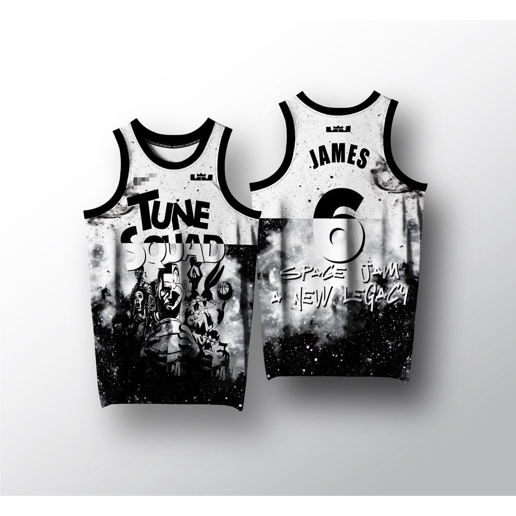 สีดําสีขาว Tune Squad James Jersey Full Sublimation Quick-D Casual 3D พิมพ์ HG Top