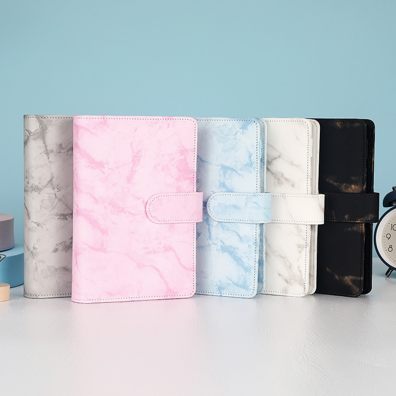 [คลังสินค้าพร้อม] A6 Marbled สมุดโน๊ตแบบหลวมหนัง PU Build-in Notepad Notepad Cash Build-in A5 คู่มือ