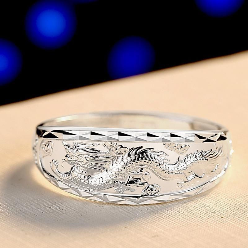 tb Pure gold ring999Pure silver jewelry, trendy dragon and phoenix rings in stock, couple's gift, we